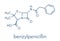Penicillin G benzylpenicillin antibiotic drug molecule. Used to treat bacterial infections; belongs to beta-lactam class..