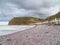 Pennan beach and village at low tide in September 2022. Aberdeenshire, Scotland, UK