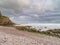 Pennan beach and village at low tide in September 2022. Aberdeenshire, Scotland, UK