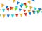 Pennant flag garland. Birthday party fiesta carnival decoration. Garlands with color flags 3d vector illustration