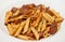 Penne with diced meat and tomato sauce