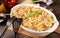 Penne pasta casserole with cheese