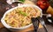 Penne pasta casserole with cheese