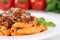Penne Rigate Bolognese or Bolognaise sauce noodles pasta meal