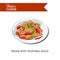 Penne with vegetable sauce and fresh herbs on plate