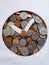 pennies of american dollar and paper forming clock figure, background and texture