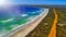 Pennington Bay in Kangaroo Island. Amazing aerial view of coastline from drone on a sunny day