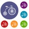 Penny-farthing icons set