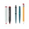 Pens, pencils, markers vector, dot biro pen with red rubber eraser, pencil