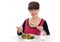 Pension age good looking smiling woman eating green salad