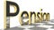 Pension sign in gold and glossy letters on a white background and a checkerboard pattern floor