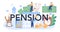 Pension typographic header. Saving money for retirement