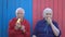 Pensioners on eco wooden background.