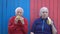 Pensioners on eco wooden background.