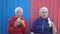 Pensioners on eco wooden background.