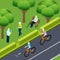 Pensioners Outdoor Activity Isometric Illustration