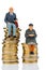 Pensioners and pensioner on money stack