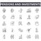 Pensions and investments line icons, signs, vector set, linear concept, outline illustration