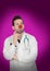 Pensive doctor with a clown nose