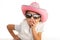 Pensive Little Girl with Cowboy Hat and Sunglasses