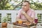 Pensive man eating breakfast