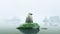 Pensive Polar Bear On Green Iceberg: A Captivating Artistic Composition