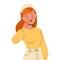 Pensive Redhead Woman Character Thinking and Considering Something Vector Illustration