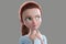 Pensive young cartoon 3d girl with green eyes and long hair 0089
