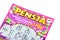 PENSJA polish Lotto lottery scratch card, scratch-off, scratched lottery ticket object macro, extreme closeup, detail