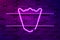 Pentagonal shield, mountain shaped top glowing purple neon sign or LED strip light. Realistic vector illustration