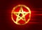 Pentagram occult symbol. Golden wiccan sigil pentacle esoteric brush grunge style. Vector illustration on blood red background