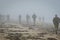 Penthievre, France - June 26, 2012. French soldiers train in fog on coast in Bretagne.