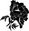 Peonies. Flowers peonies. Set of four vector silhouettes of hand