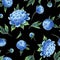 Peonies seamless floral pattern on black. Oriental style flowers