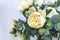 Peony flower with eucalyptus branches, artificial flowers