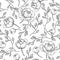 Peony flower seamless pattern drawing. Vector hand drawn engrave