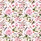 Peony flowers, feathers, hearts. Seamless floral pattern for Valentine day, wedding