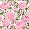 Peony flowers, sakura. Floral seamless background. Watercolor