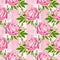 Peony flowers seamless pattern background. Tender pink flowers. Wedding design. Watercolor illustration