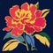 Peony Wall Decal In Dark Azure And Orange Pop Art Style