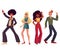 People in 1970s style clothes dancing disco