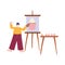 People activities, woman artist drawing on canvas cupcake and holding palette color and brush