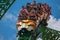 People amazing terrific Cheetah Hunt rollercoaster on lightblue cloudy sky background 45