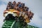 People amazing terrific Cheetah Hunt rollercoaster on lightblue cloudy sky background 51.