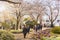 People arriving by the monorail of Asukayama Park for Hanami Festival.