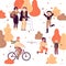 people autumn park vector design