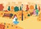 People in autumnal park flat color vector illustration