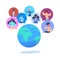 People avatar chat bubbles earth world globe communication man woman portrait concept flat