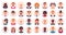 People avatar. Smiling human circle portrait, female and male person round avatars flat icon vector illustration