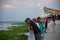 People on the banks of the Magdalena river in the city of Barranquilla. Colombia.